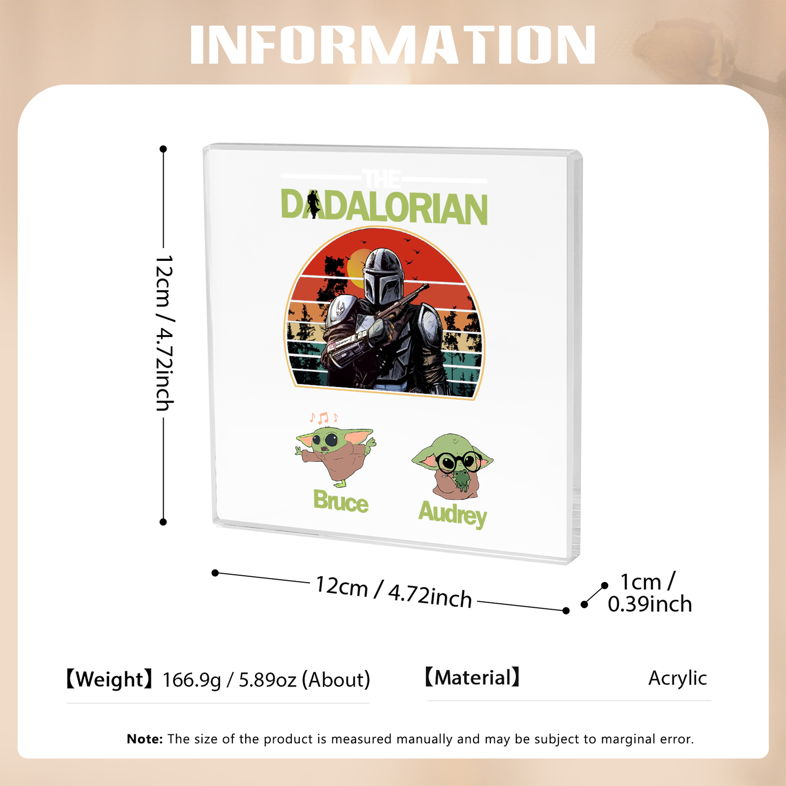 2 Names - Personalised Dadalorians Pattern Custom Name Acrylic Ornament Father's Day Gift