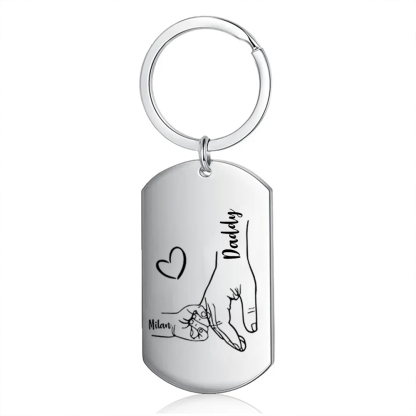 1 Name - Personalised Holding Hands Keyring with name and text Gift for Dad