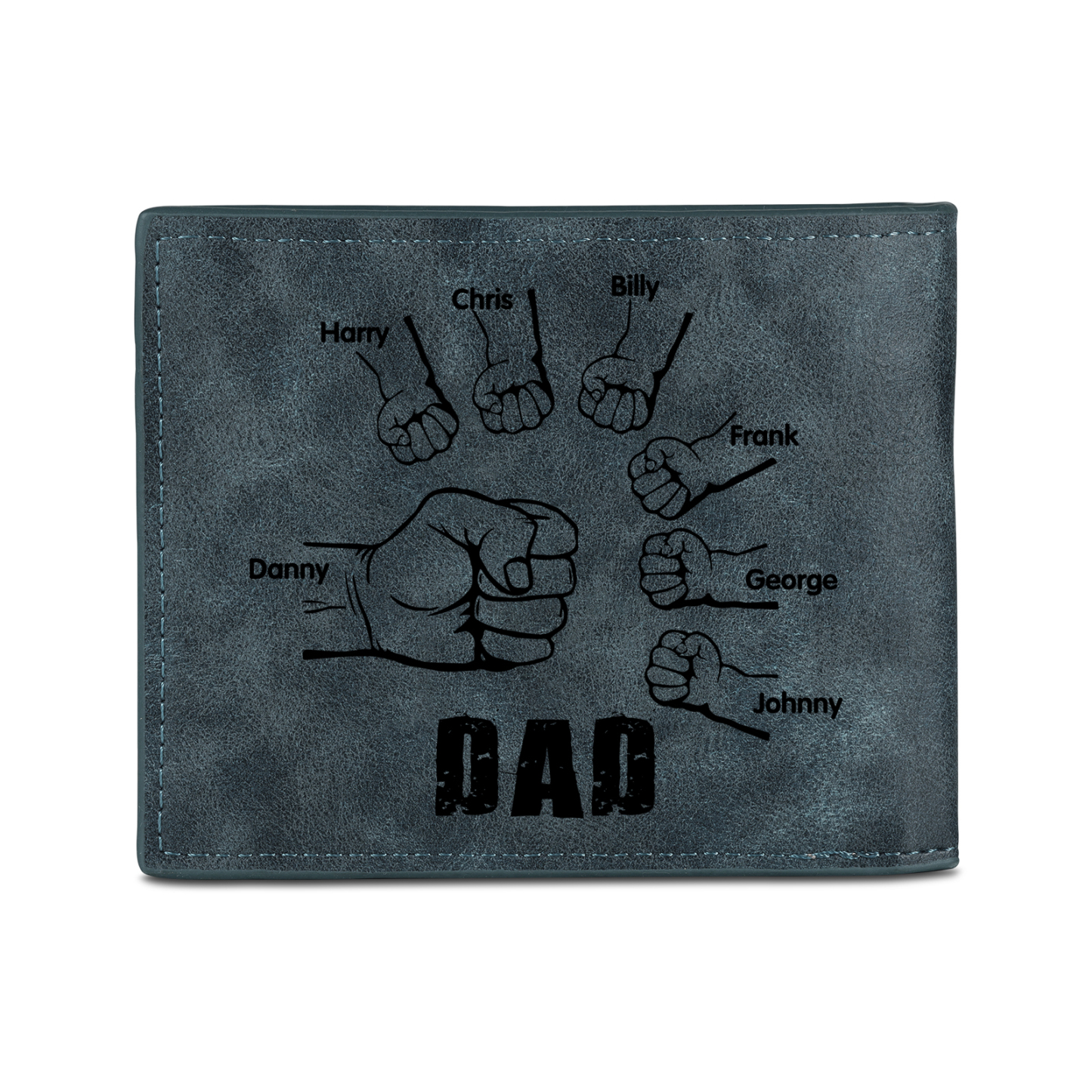 7 Names - Personalised Fist Bump Photo Custom Leather Men's  Wallet as a Father's Day Gift for Dad