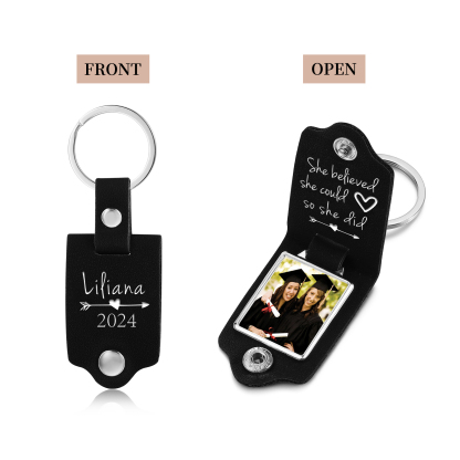 2024 Graduation Gifts - Personalised Name Flip Leather Keyring Customized Photo Keyring Gift for Her/Him