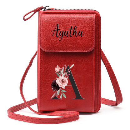 Custom Purse-Personalised Women's Leather Wallet Custom Letter & Name Mobile Phone Wallet Zipper Crossbody Bag