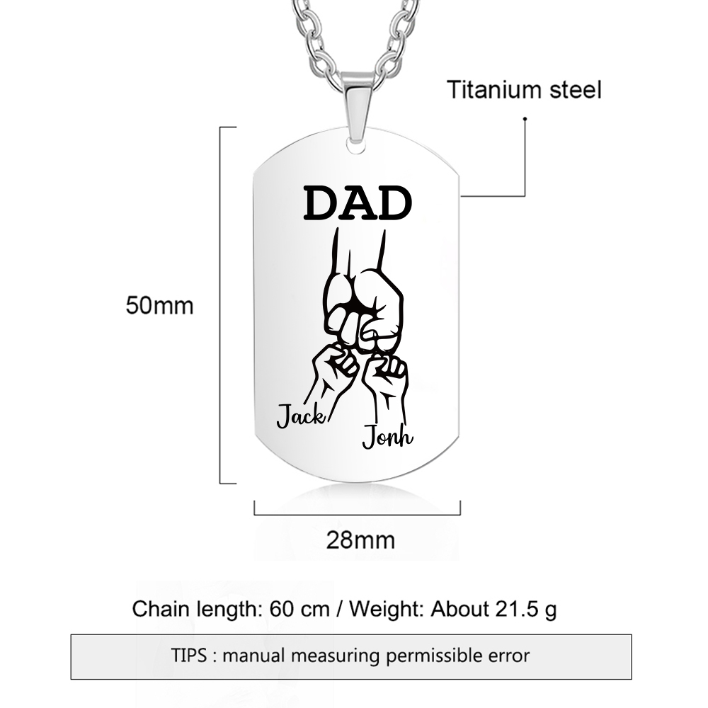 3 Names-Personalised Dad Photo Fist Stainless Steel Necklace-Custom Names and Photo Necklace for Father/Grandad