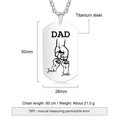 3 Names-Personalised Dad Photo Fist Stainless Steel Necklace-Custom Names and Photo Necklace for Father/Grandad