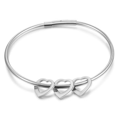 Personalised Love Bracelet with 3 Heart Charms Engraved Name Bangle Bracelet for Her