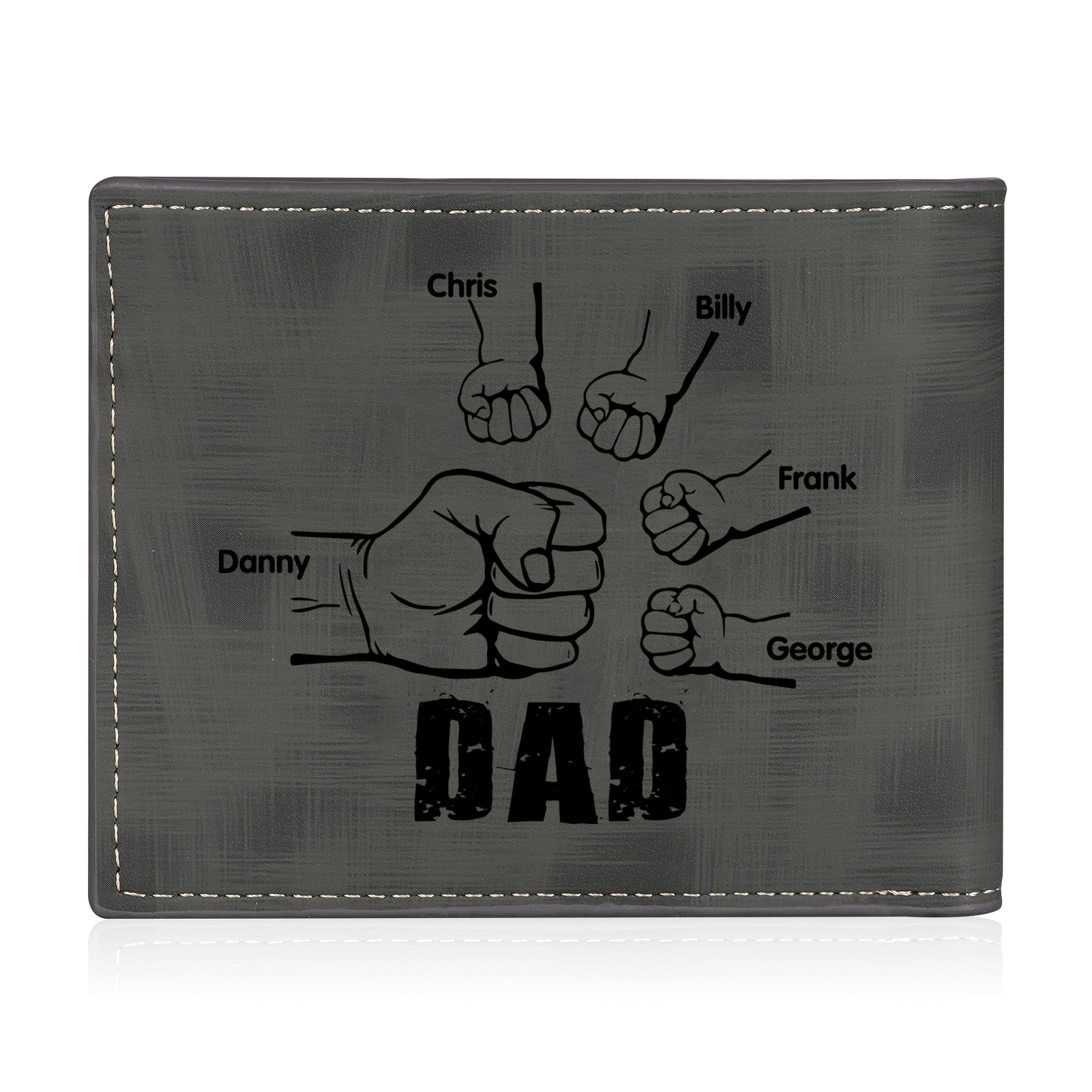 5 Names - Personalised Photo Custom Leather Men's Wallet as a Father's Day Gift for Dad