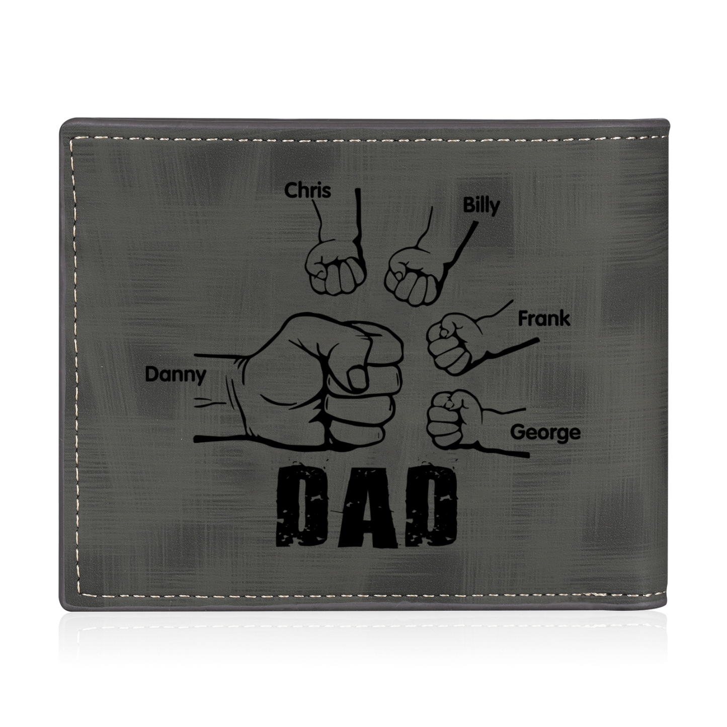 5 Names - Personalised Photo Custom Leather Men's Wallet as a Father's Day Gift for Dad