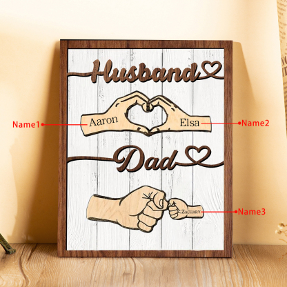 3 Names - Personalised Fist Bump Home Wooden Decor Father's Day Gift for Dad
