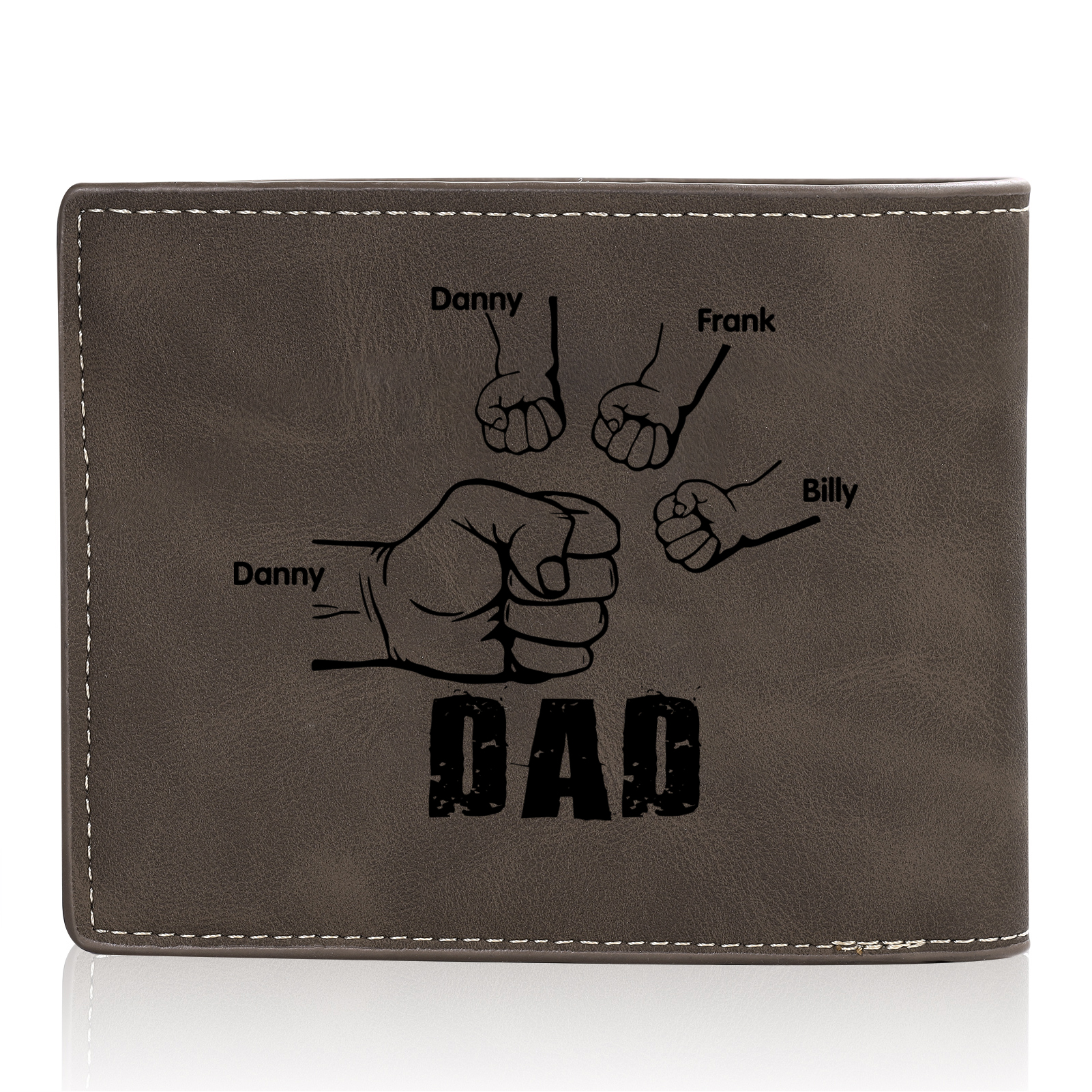 4 Names - Personalised Fist Bump Photo Custom Leather Men's  Wallet as a Father's Day Gift for Dad
