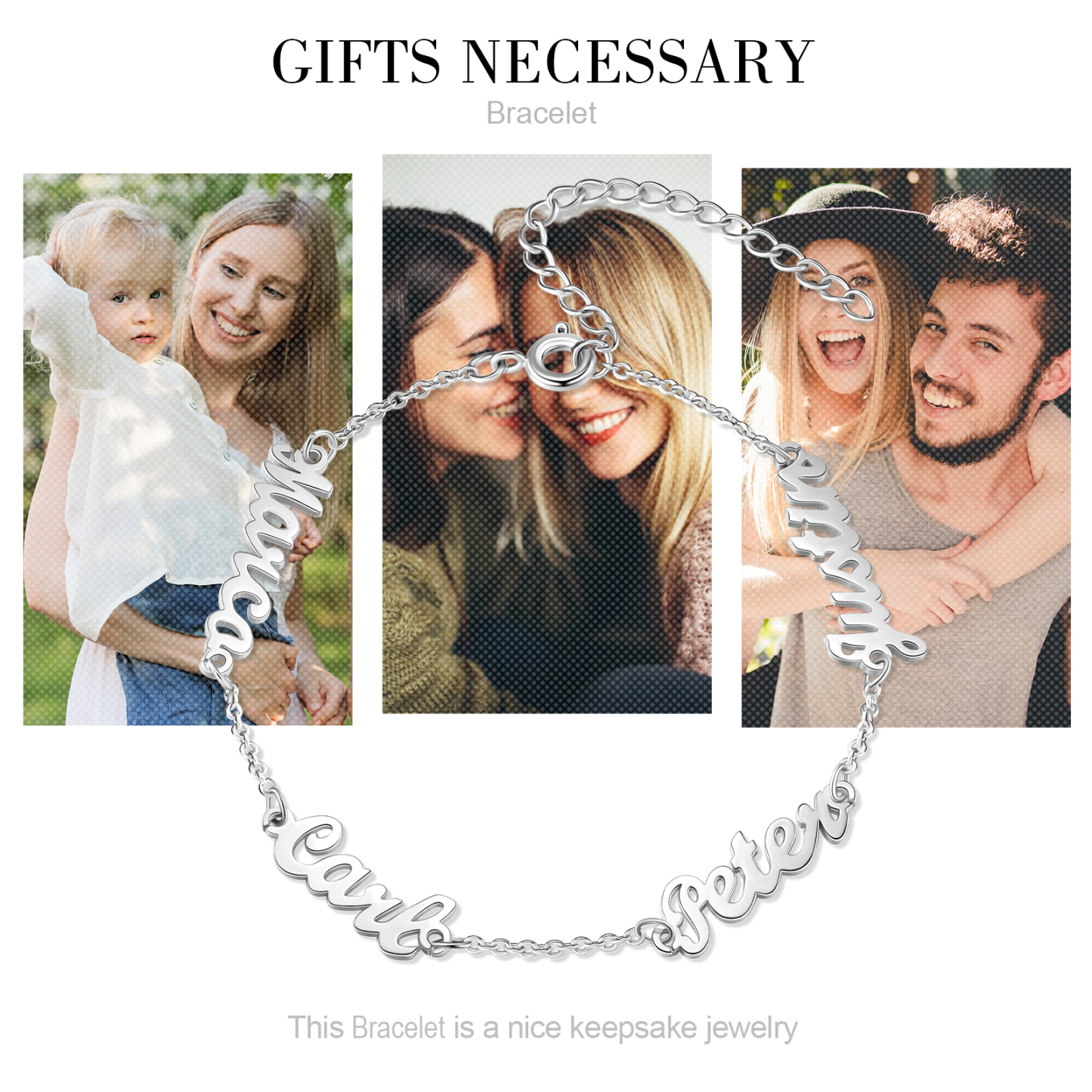 Personalised Family Name Bracelet Custom 4 Names Bracelet Best Gift For Her