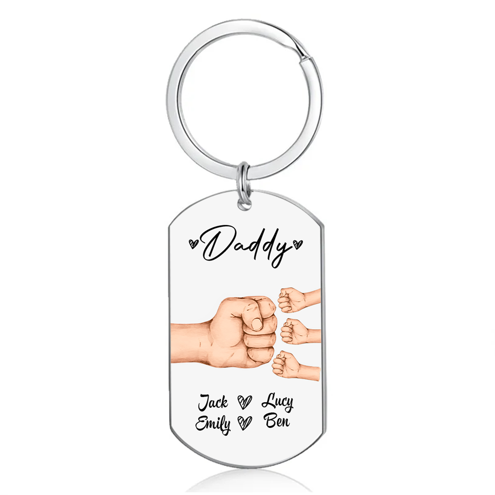 4 Names - Personalised Custom Fist Bump Keyring Gift Custom Name for Dad