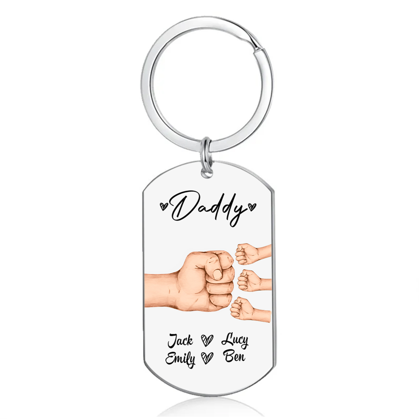 4 Names - Personalised Custom Fist Bump Keyring Gift Custom Name for Dad