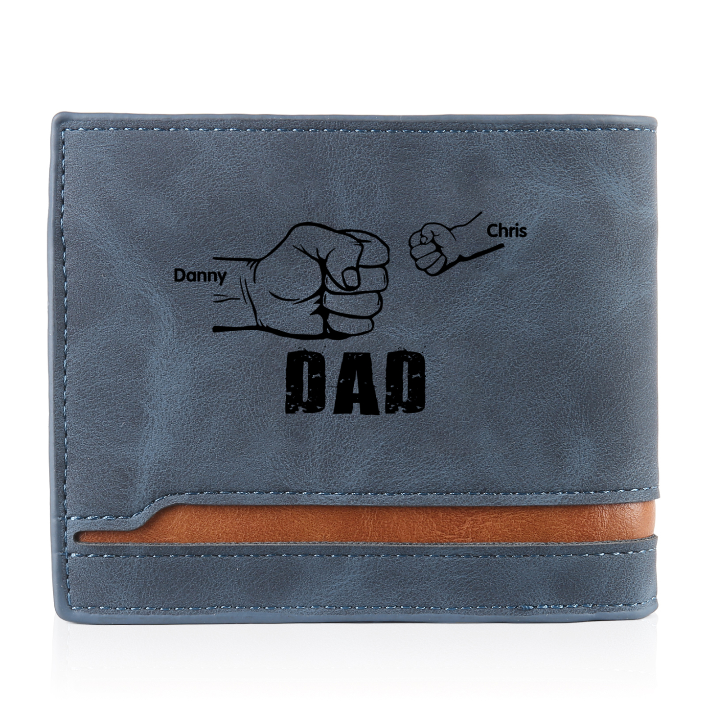 2 Names - Personalised Photo Custom Leather Men's Folding Wallet as a Father's Day Gift for Dad