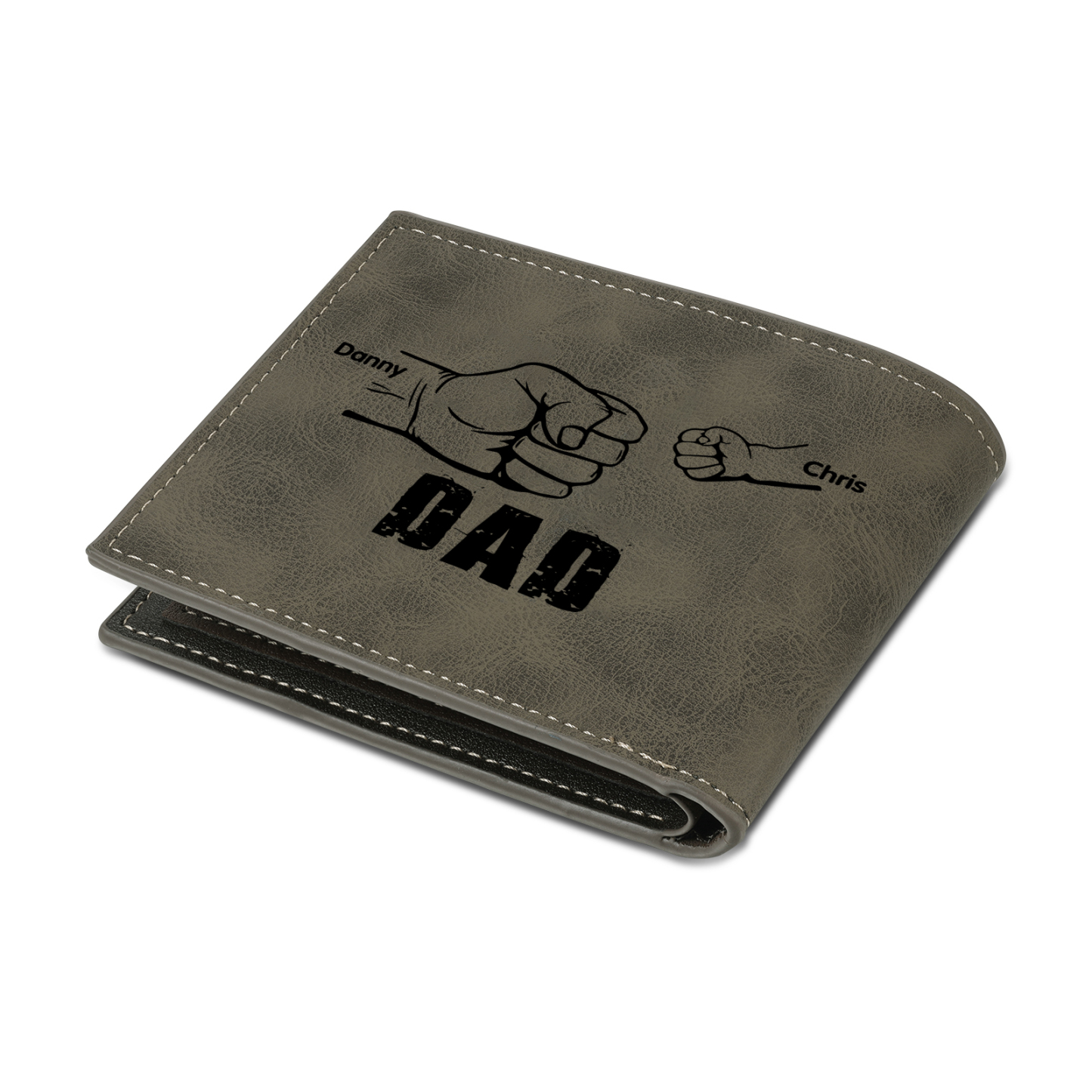 2 Names - Personalised Photo Custom Leather Men's Wallet as a Father's Day Gift for Dad