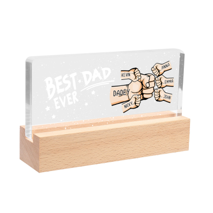6 Names - Personalised Fist Bump Lamp - Best Dad Ever - Father's Day Gift for Dad