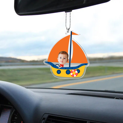 Acrylic Keyring/Decoration Personalised Photo Children Driving Yacht Pattern Pendant, Suitable For Dad