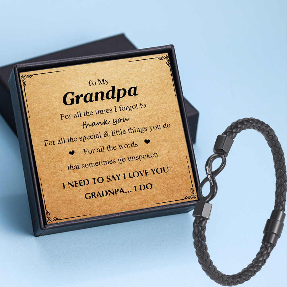 Personalised To My Grandma Infinity Leather Bracelet Gift Set, Custom Name Men's Bracelet Gifts For Grandpa