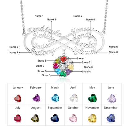 Personalised Infinity Necklace With 8 Birthstones Engraved Names Necklace Gift For Women