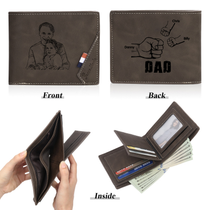3 Names - Personalised Fist Bump Photo Custom Leather Men's  Wallet as a Father's Day Gift for Dad