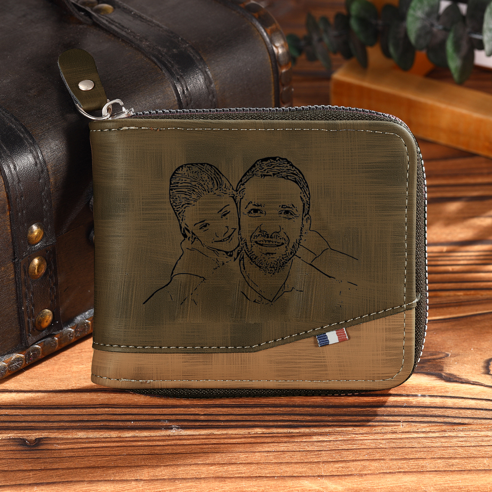 Personalised Name Leather Men's Wallet With Card Slot Engraved Letter And Photo Gift For Father's Day