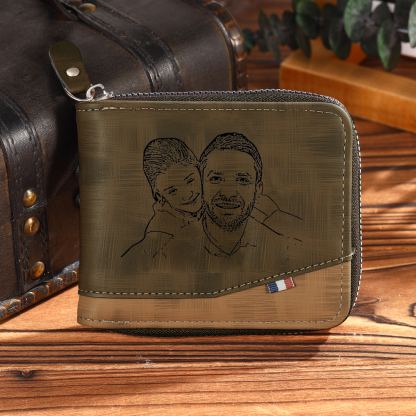 Personalised Name Leather Men's Wallet With Card Slot Engraved Letter And Photo Gift For Father's Day