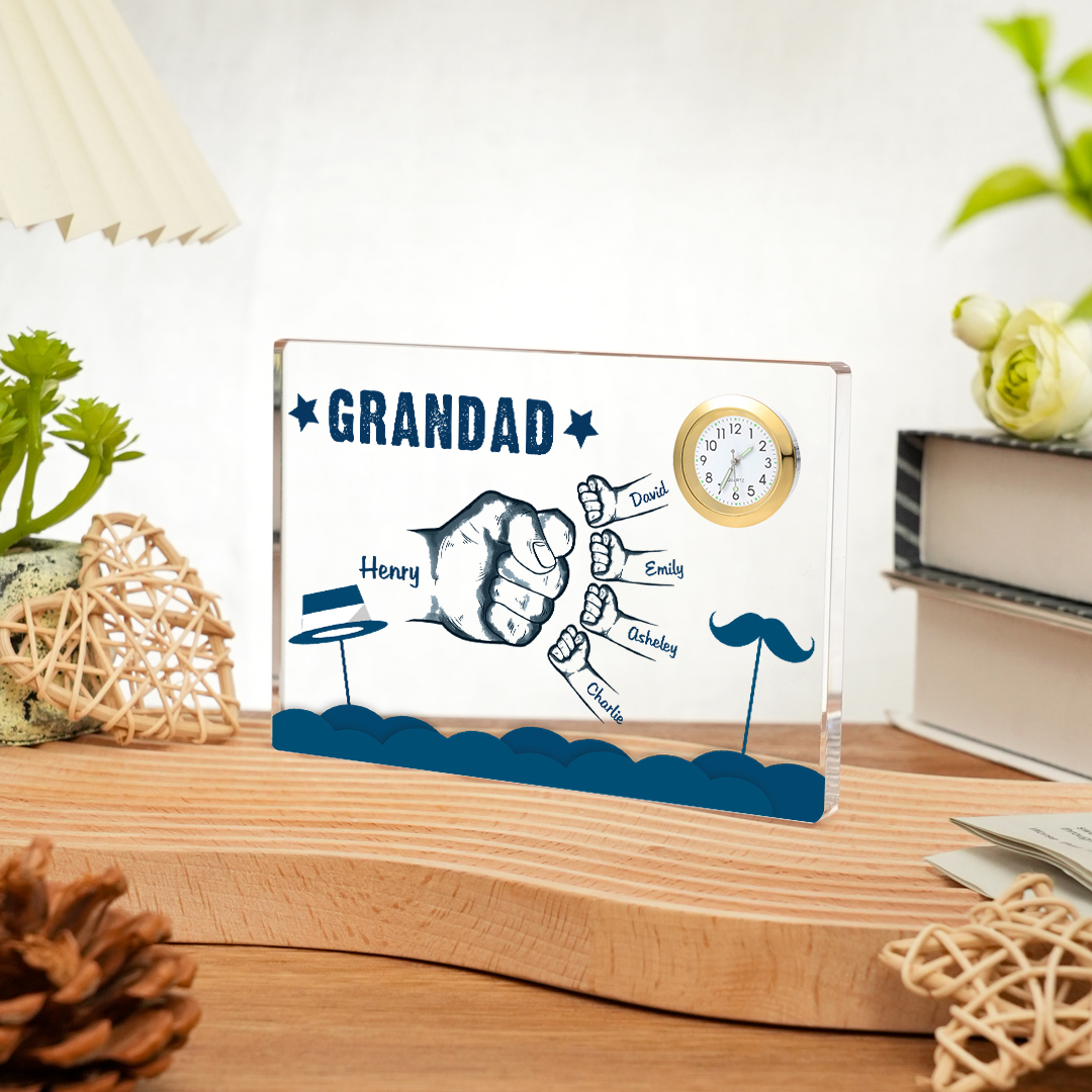 5 Names - Personalised Fist Bump Custom Name Acrylic Clock Ornament Father's Day Gift for Dad