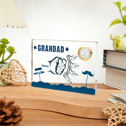 5 Names - Personalised Fist Bump Custom Name Acrylic Clock Ornament Father's Day Gift for Dad
