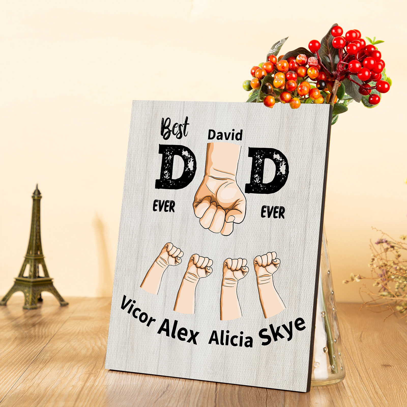 To My Dad - Personalised 2-12 Name Fist Wooden Frame Ornaments