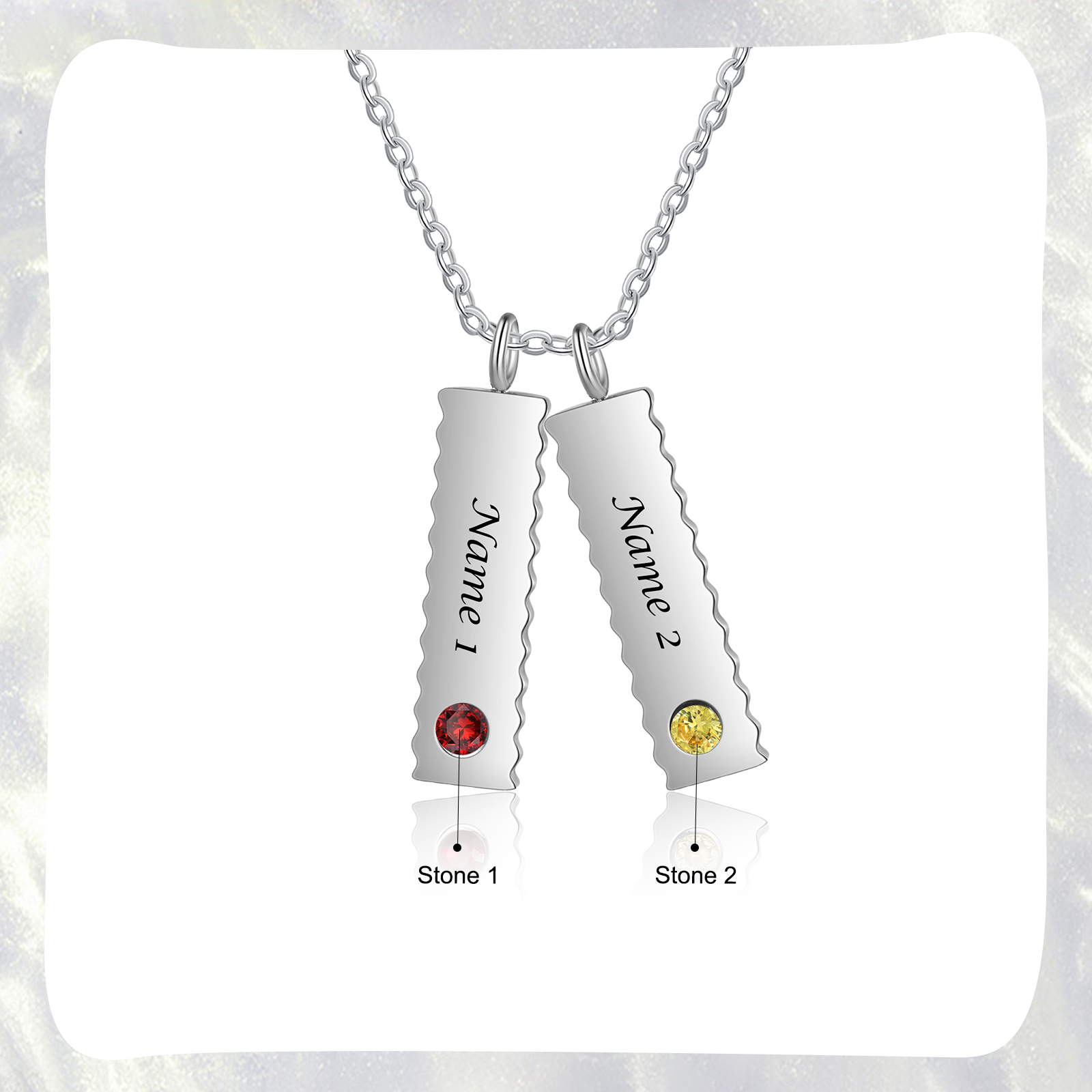 Personalized Bar Necklace with Birthstones Customized Names