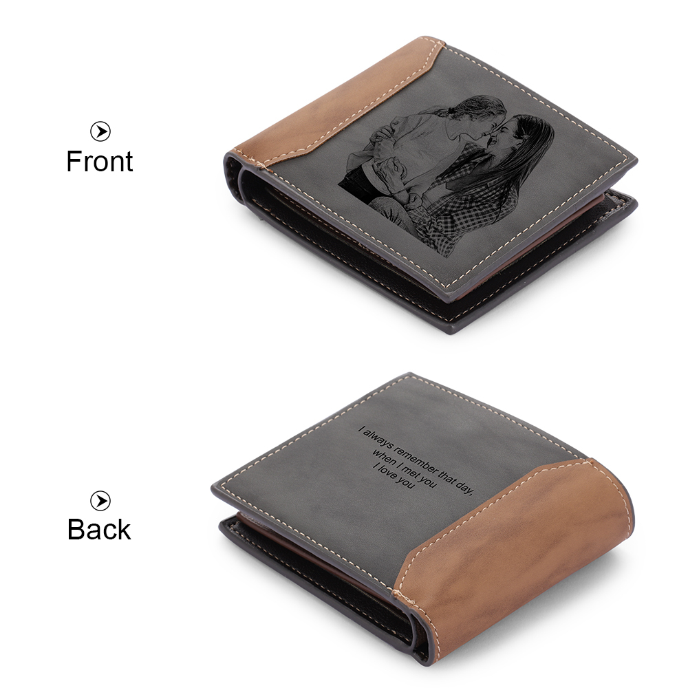 Personalised Leather Wallet Engraved Photo Short Wallet Gifts For Men