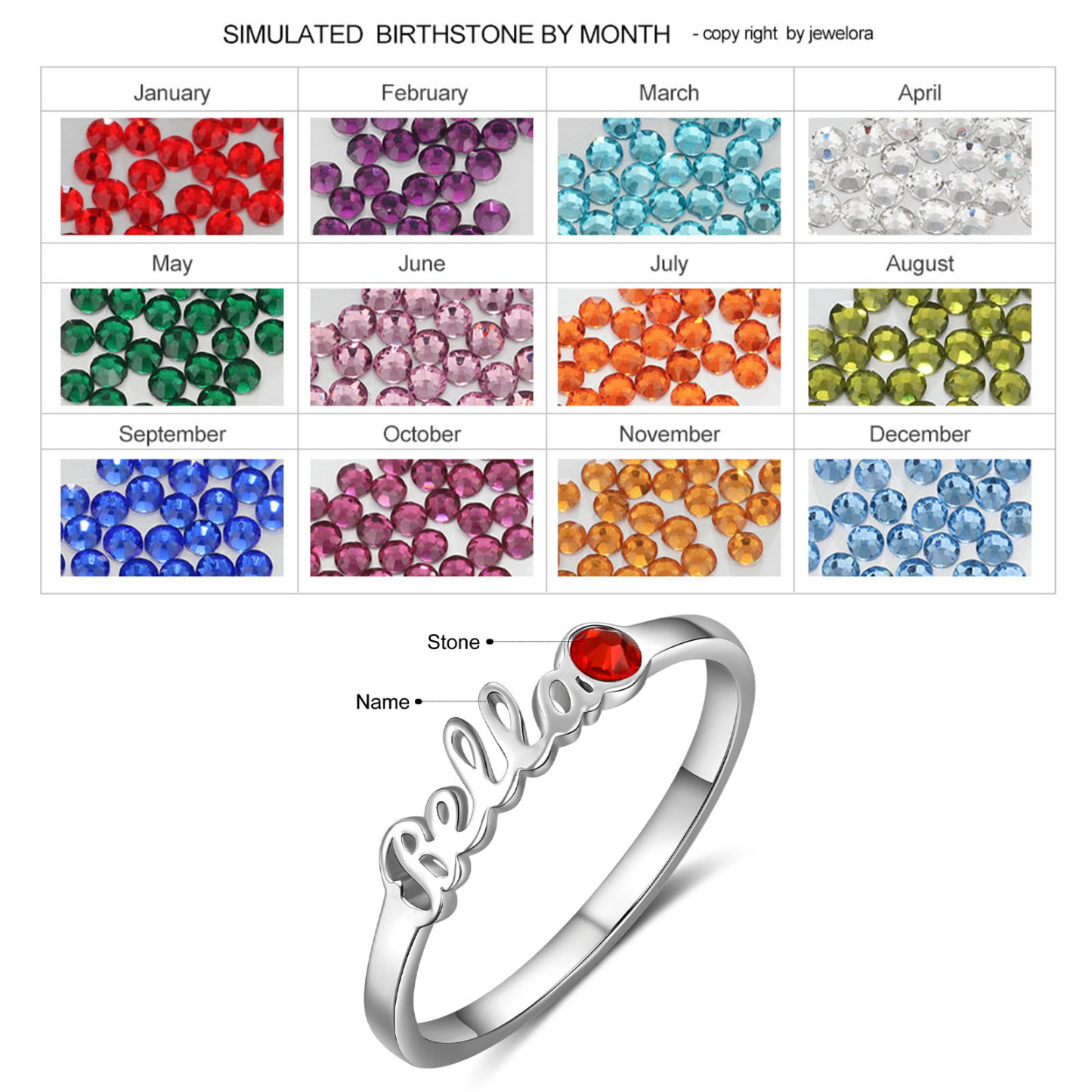 Personalised Birthstone Ring Custom 1 Name Ring Best Gift For Women