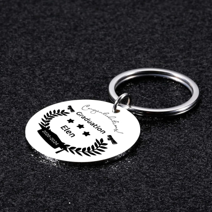 Personalised Name & Text Exquisite Round Graduation Keyring Gift For Her/Him
