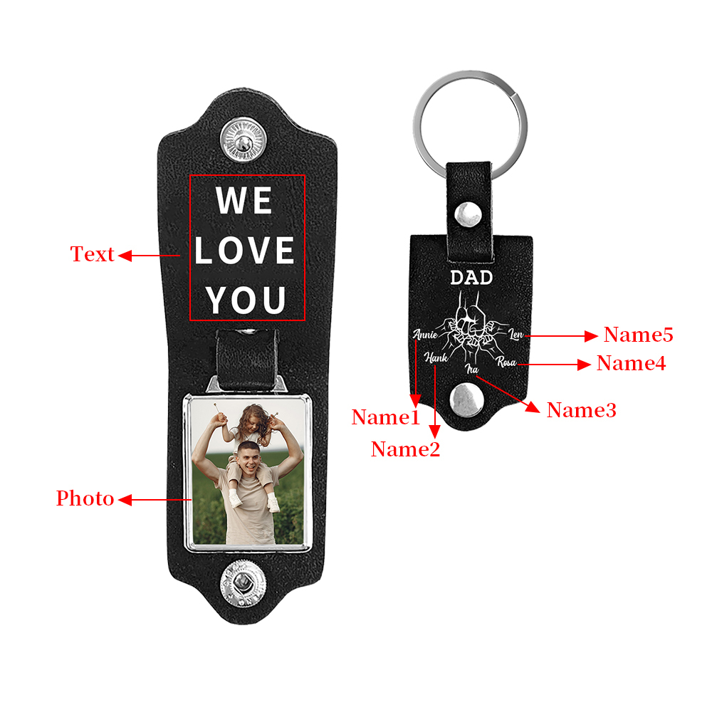5 Names - Personalised Custom Photo Text Keyring Gift Custom Name for Dad
