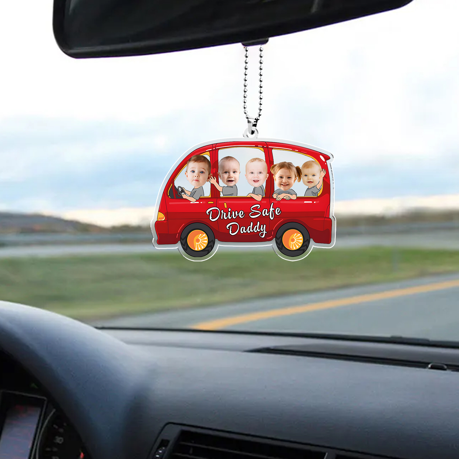 Acrylic Keyring/Decoration Personalised 5 Photos, Name And Text Child Driving Pattern Pendant For Dad