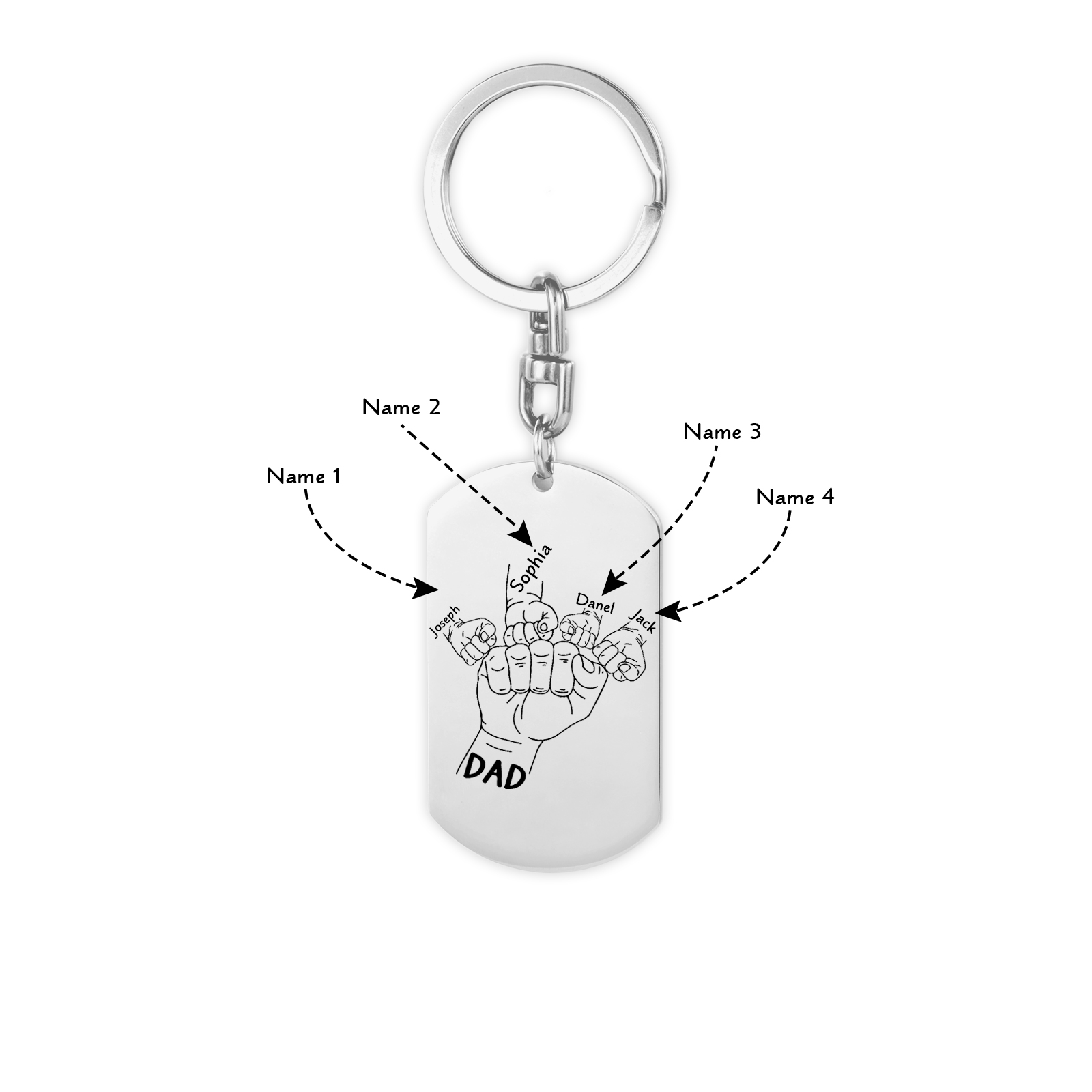 Personalised 1-6 Names Fist Bump Keyring with Photo and Text for Dad