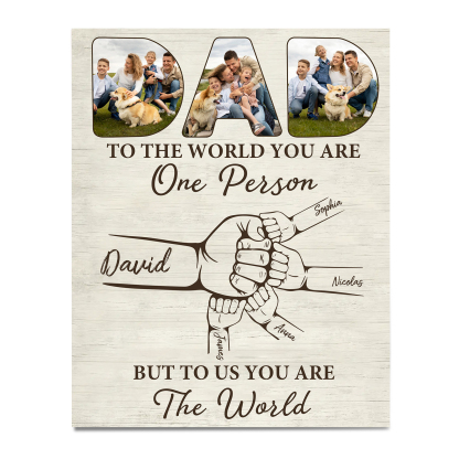 5 Names - Personalised Photos Fist Bump Home Wood Panel Painting Decorations Father's Day Gift for Dad