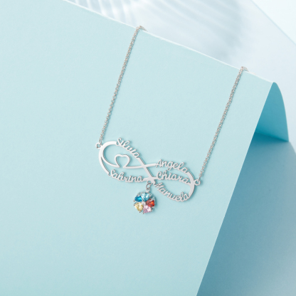Personalised Infinity Necklace With 6 Birthstones Engraved Names Necklace Gift For Women