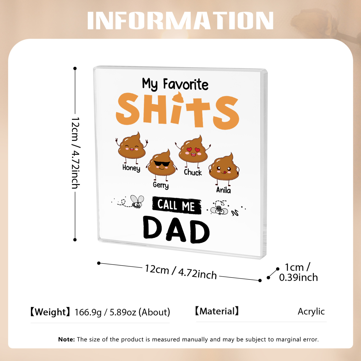 4 Names - Personalised Monster and Shit Style Custom Name Acrylic Ornament Father's Day Gift for Dad