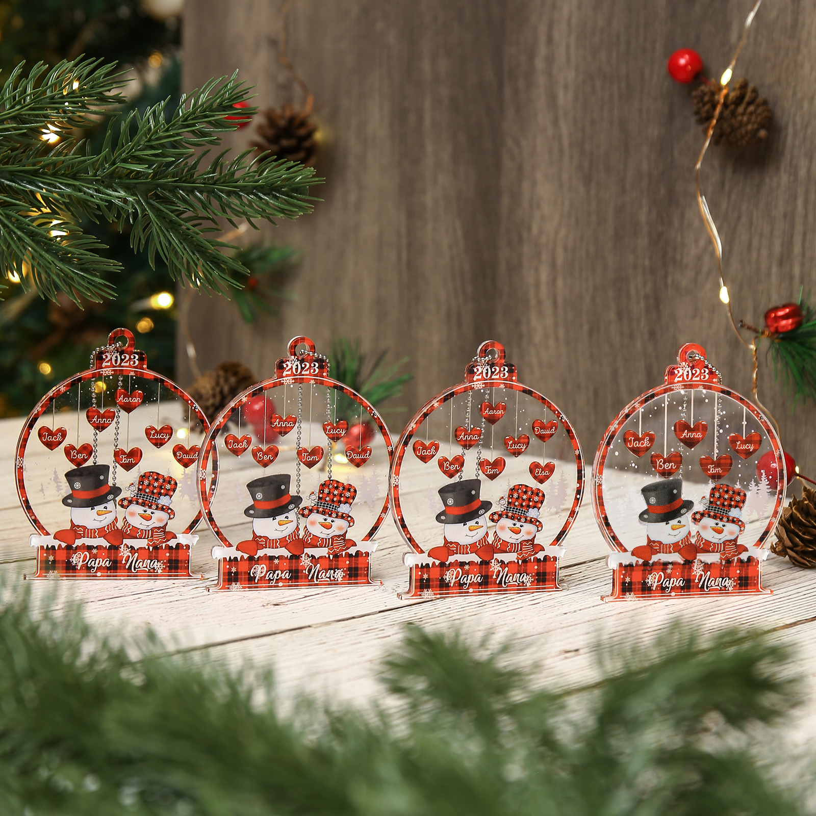 8 Names-Personalised Family Acrylic Christmas Xmas Tree Decoration Ornament-Custom 8 Names And Text Hanging Ornament Gifts For Family