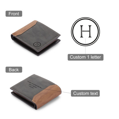 Personalised Leather Wallet Engraved Letter Short Wallet Custom Folding Wallet Gifts For Men