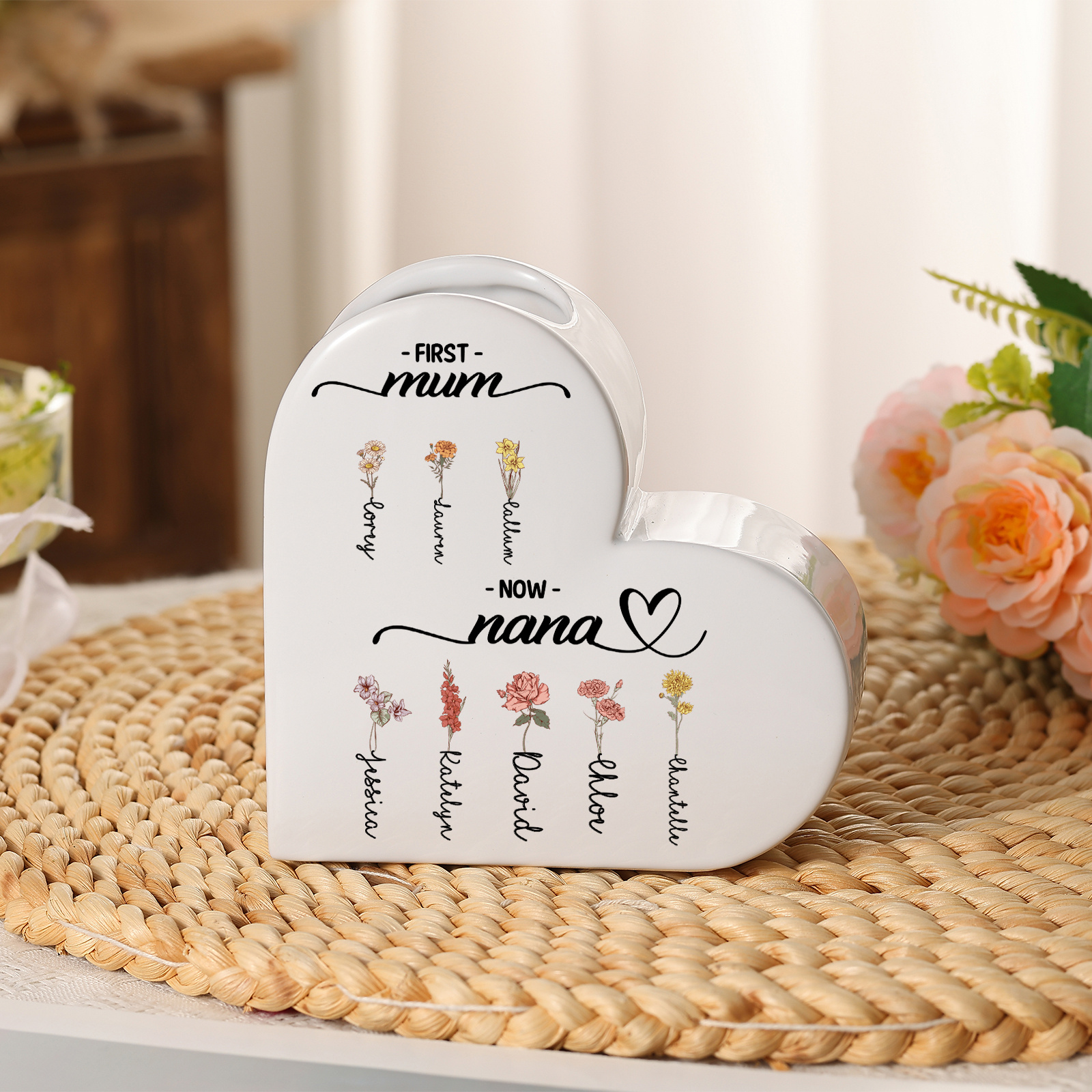 Personalised Vase Heart-Shaped Ceramic Mum to Nana
