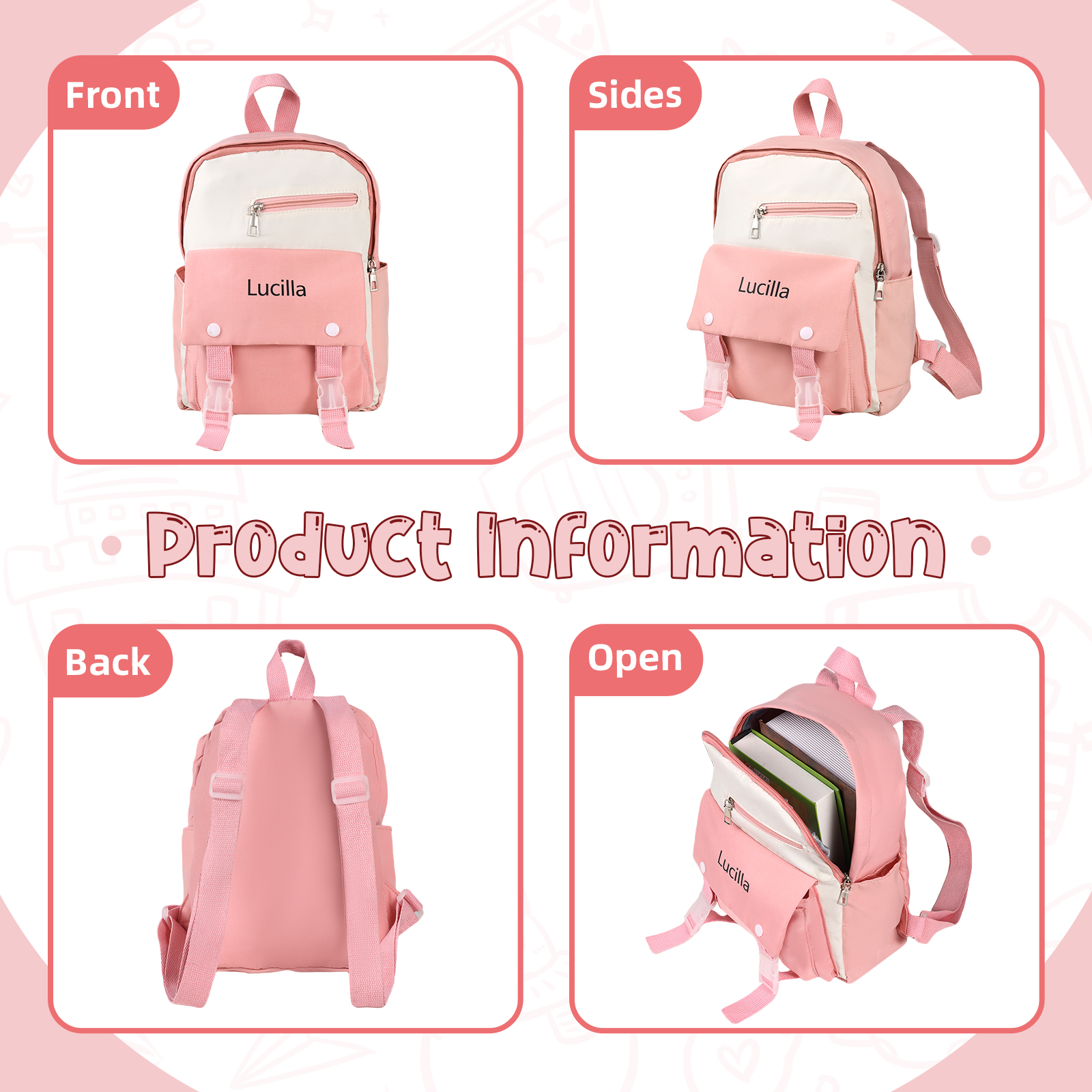 Personalised Name Cute School Bag Custom Nylon Polyester Backpack Back To School Gift for Kids