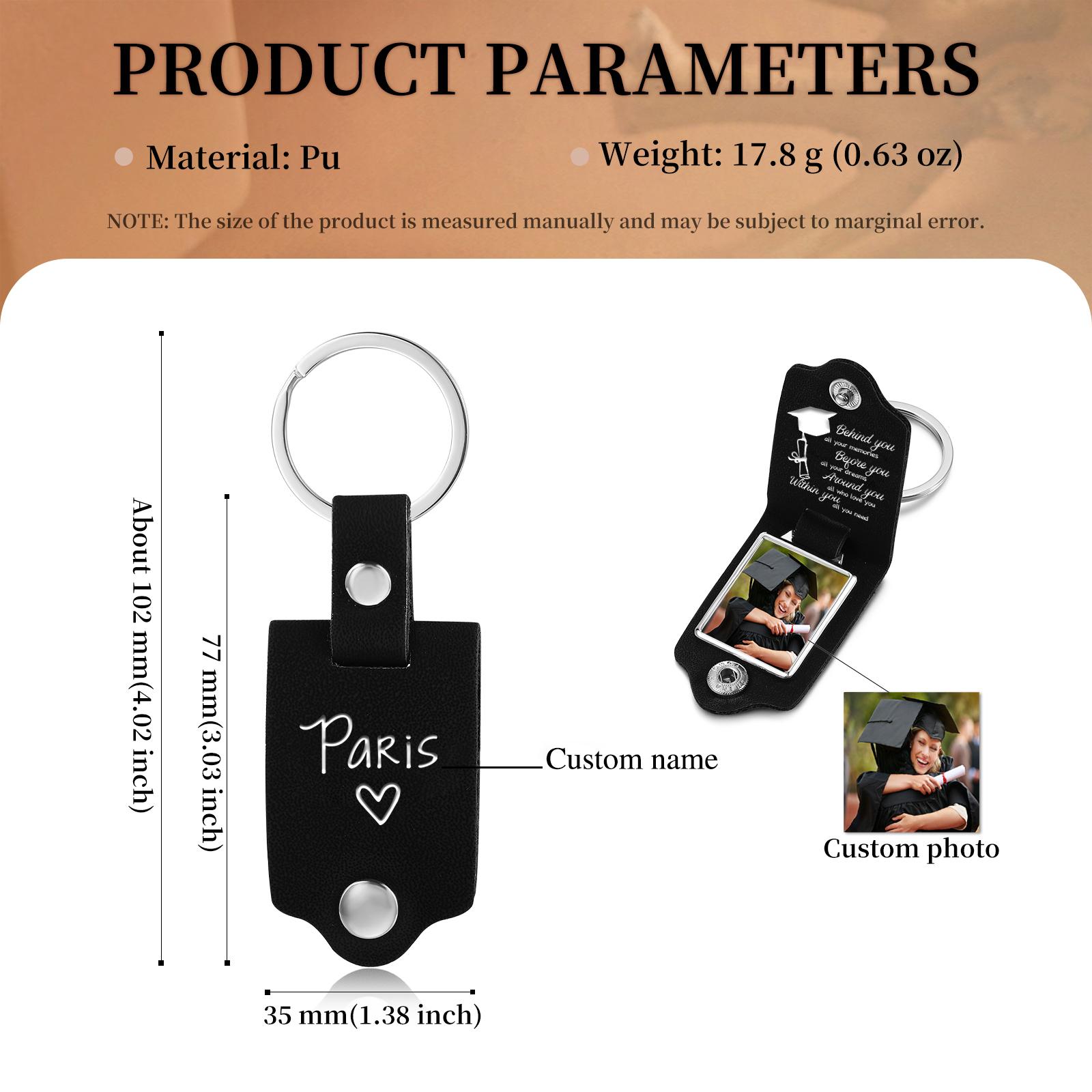 2024 Graduation Gifts - Personalised Name Flip Leather Keyring Customized Photo Keyring Gift for Her/Him