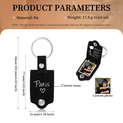 2024 Graduation Gifts - Personalised Name Flip Leather Keyring Customized Photo Keyring Gift for Her/Him