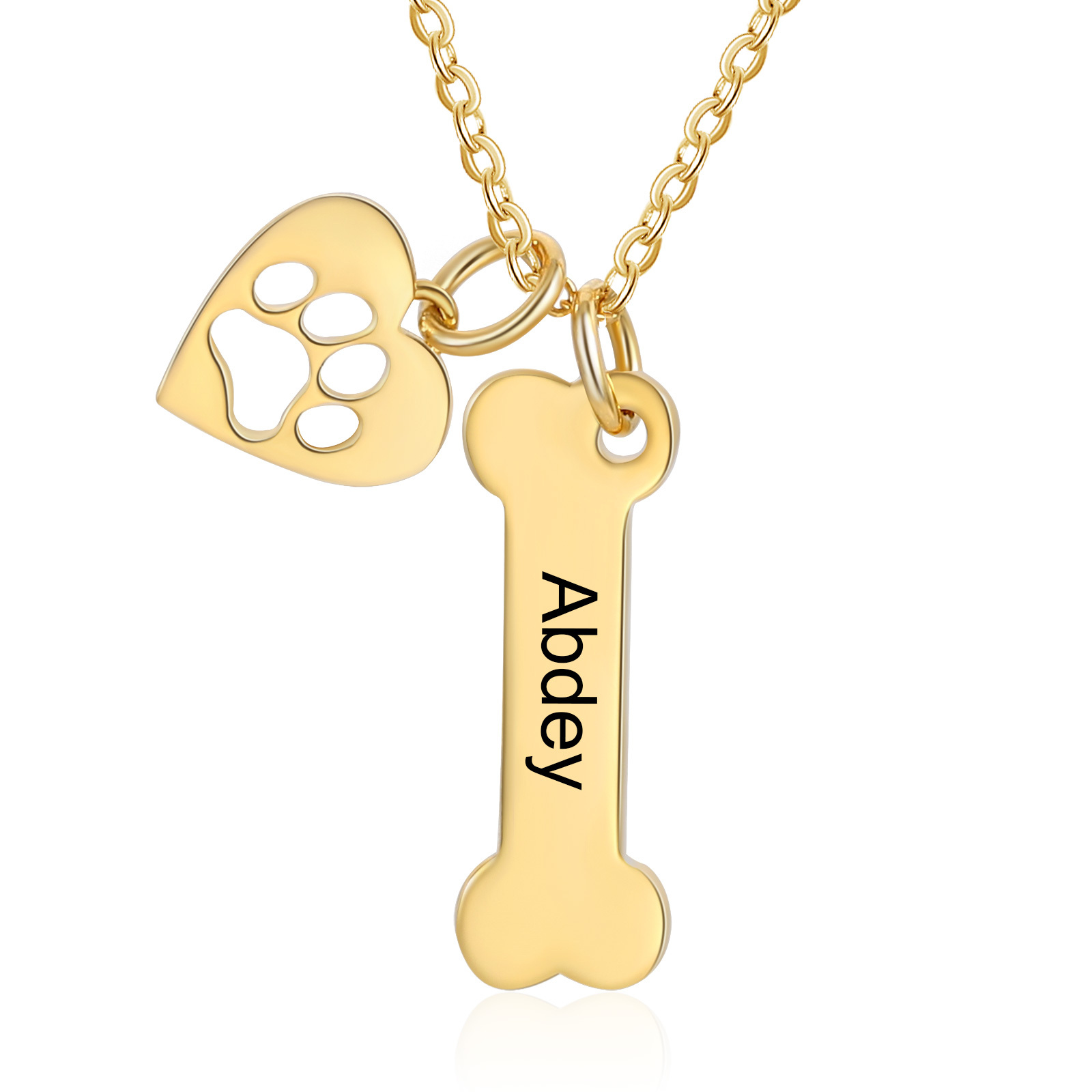 1 Name - Personalised Heart and Bones Charm Pendant Necklace, Custom Name Gift for Her