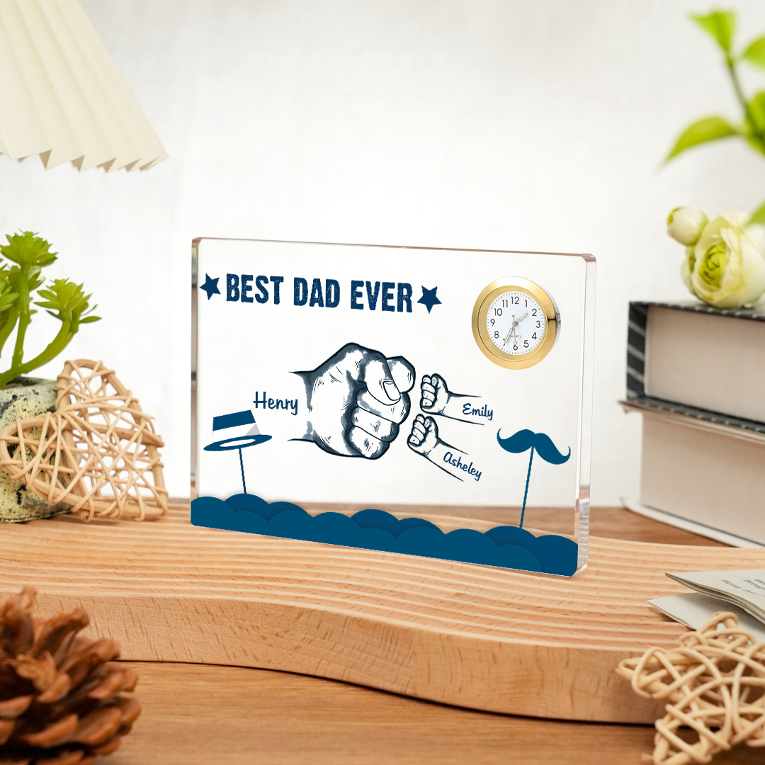 3 Names - Personalised Fist Bump Custom Name Acrylic Clock Ornament Father's Day Gift for Dad