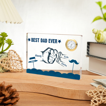 3 Names - Personalised Fist Bump Custom Name Acrylic Clock Ornament Father's Day Gift for Dad