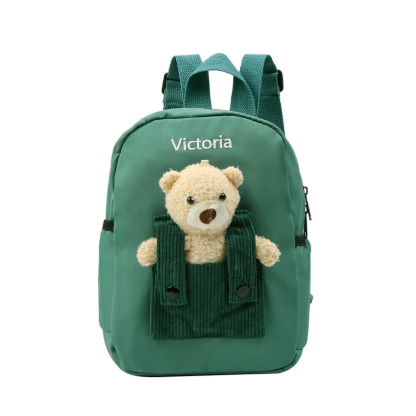 Personalised Bear School Bag Custom Name Canvas Backpack Back To School Gift for Kids