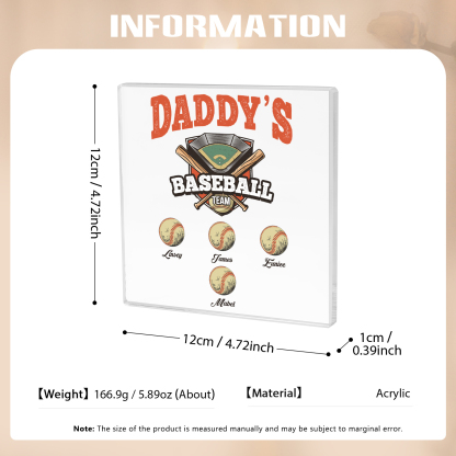 4 Names - Personalised Baseball Acrylic Keepsake Customized Name Acrylic Plaque Decoration Father's Day Gift for Dad