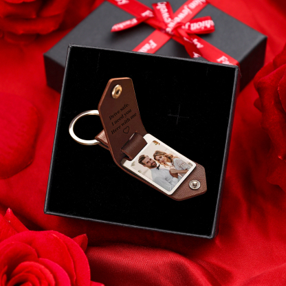 Personalised Leather Keyring Custom Photo Keyring Gifts Set With Gift Box