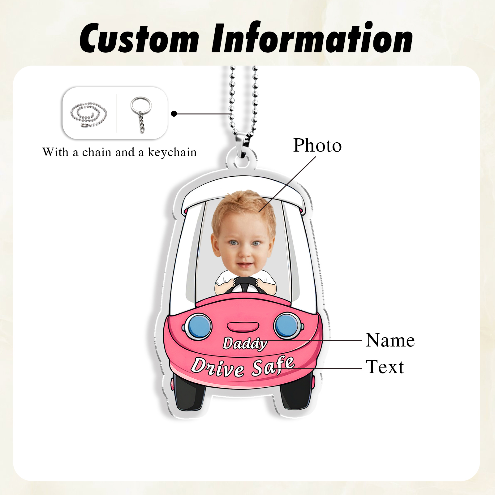 Acrylic Keyring/Decoration Personalised Photo, Name And Text Driving Pattern Pendant For Dad